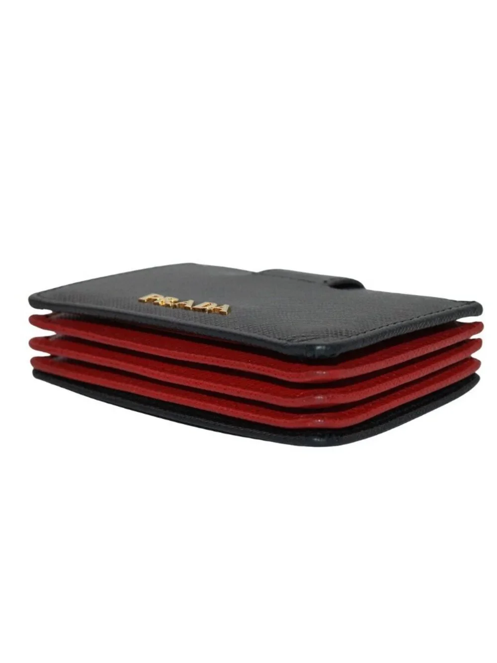 Prada Card Case Saffiano Black Red Accordion